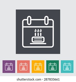 Calendar with cake. Single flat icon on the button. Vector illustration.