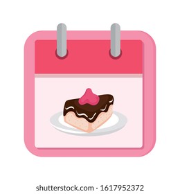 calendar with cake slice isolated icon vector illustration design