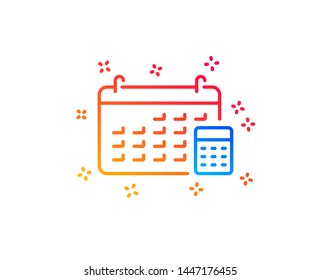 Calendar with calculator line icon. Accounting sign. Calculate finance symbol. Gradient design elements. Linear calendar icon. Random shapes. Vector