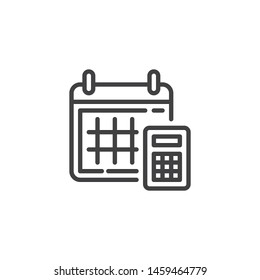 Calendar and calculator line icon. linear style sign for mobile concept and web design. Accounting day outline vector icon. Symbol, logo illustration. Vector graphics