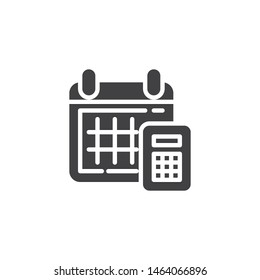 Calendar and calculator vector icon. filled flat sign for mobile concept and web design. Accounting day glyph icon. Symbol, logo illustration. Vector graphics