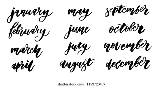 calendar Calligraphy Lettering Day Month Vector Brush illustration