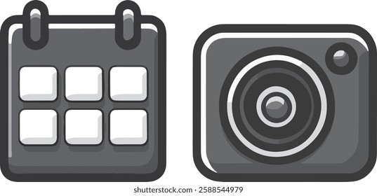 Calendar and Camera Icon Vector Illustration on White Background