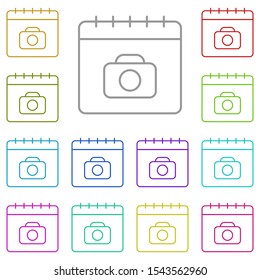 Calendar, camera multi color icon. Simple thin line, outline vector of calendar icons for ui and ux, website or mobile application