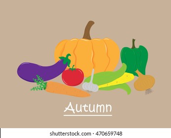 Calendar card autumn vegetables. Good harvest. Thanksgiving Day. Vegetarian food.Vector EPS 10