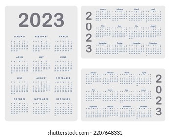 Calendar card simple style template for 2023 year, Calendar card international size for printing in vertical and horizontal.