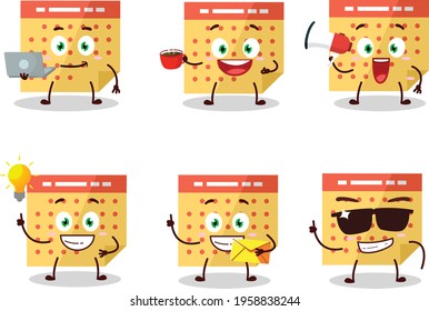 Calendar cartoon character with various types of business emoticons