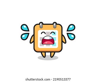 calendar cartoon illustration with crying gesture , cute style design for t shirt, sticker, logo element