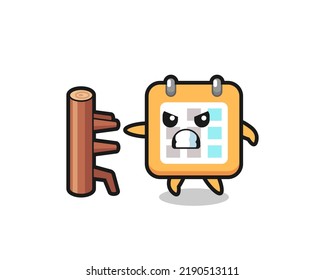 calendar cartoon illustration as a karate fighter , cute style design for t shirt, sticker, logo element