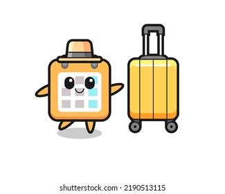 calendar cartoon illustration with luggage on vacation , cute style design for t shirt, sticker, logo element