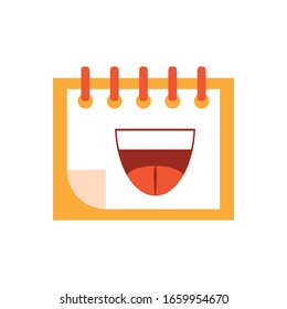 calendar with cartoon mouth over white background, flat style icon, vector illustration