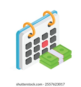 A calendar with cash, symbolizing scheduled payments or financial planning