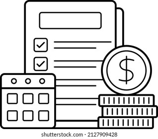 Calendar, Cash With Vendor List Vector Icon Design, Money Management Symbol, Leverage Or Debt Sign, Capital Markets And Investments Stock Illustration, Payment Schedules Concept, 