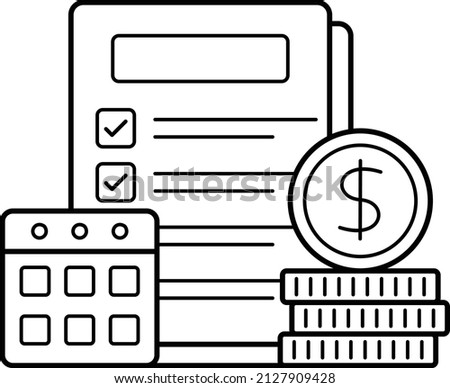 Calendar, Cash with Vendor List Vector Icon Design, Money Management Symbol, Leverage or debt Sign, Capital markets and investments stock illustration, Payment Schedules Concept, 