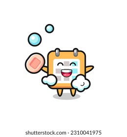 calendar character is bathing while holding soap , cute style design for t shirt, sticker, logo element