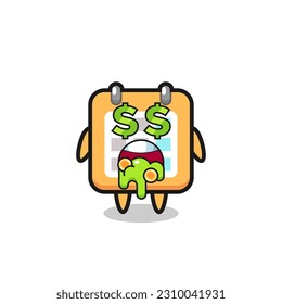 personaje de calendario con una expresión de locura sobre el dinero, diseño de estilo lindo para camiseta, pegatina, elemento logo
