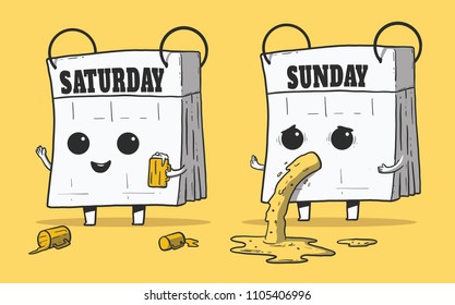 Calendar characters partying vector illustration. Party, weekend, alcohol design concept