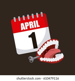 calendar and chattering teeth joke icon over black background. april fools day concept. colorful design. vector illustration