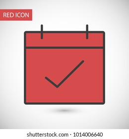 Calendar, check date icon vector illustration. Linear symbol with thin outline. The thickness is edited. Minimalist style.
