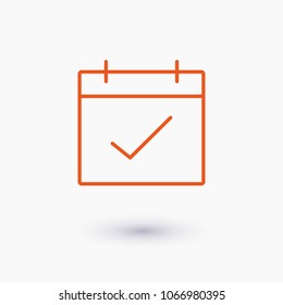 Calendar, check date icon vector illustration. Linear symbol with thin outline. The thickness is edited. Minimalist style.