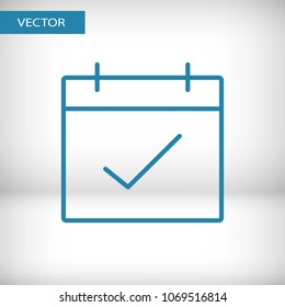 Calendar, check date icon vector illustration. Linear symbol with thin outline. The thickness is edited. Minimalist style.