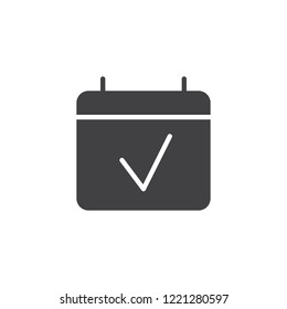 Calendar, check date vector icon. filled flat sign for mobile concept and web design. Planning Agenda simple solid icon. Symbol, logo illustration. Pixel perfect vector graphics