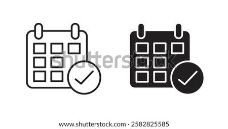 Calendar check filled and outlined icons vectors on white background