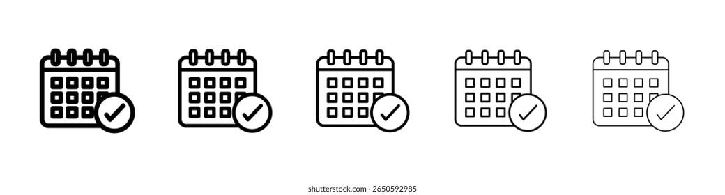 ícone de verificação do calendário conjunto de elementos gráficos. estilo de linha de traçado moderno