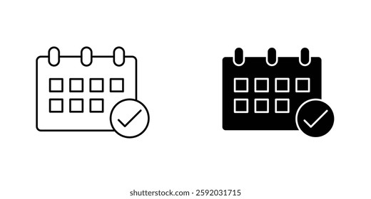 Calendar check icon symbol collection on white background.