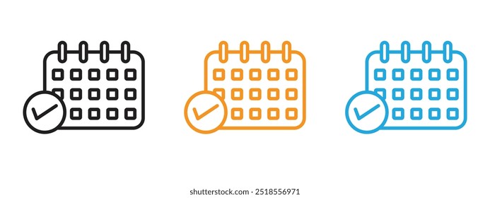 Calendar check icon Thin line illustration set