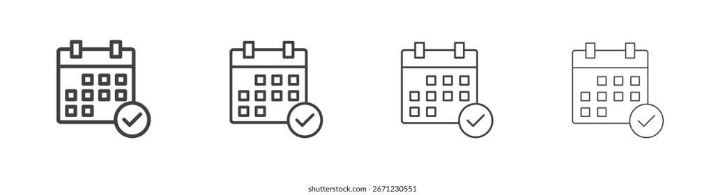 Calendar check icon. Thin line icon for website design and development, app development.