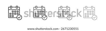 Calendar check icon. Thin line icon for website design and development, app development.