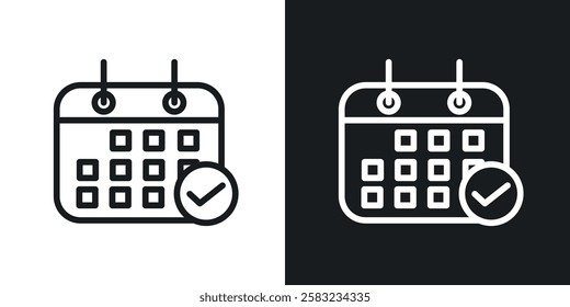 Calendar check icons in black and white liner strokes for web design.