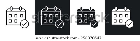 Calendar check icons collection in black and white filled and line versions