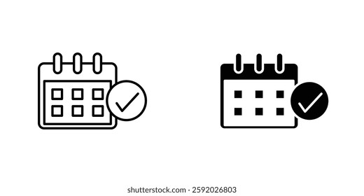 Calendar check icons. stroke line and black solid icons