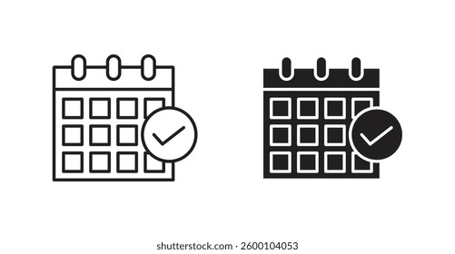 Calendar check icons. thin line vector icons