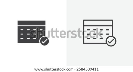 Calendar check icons vectors illustrations in black fill and liner versions