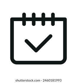 Calendar check isolated icon, calendar ok linear icon, approved plan outline vector icon with editable stroke