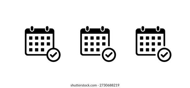 Calendar with check mark icon. Available date and schedule confirmation symbol
