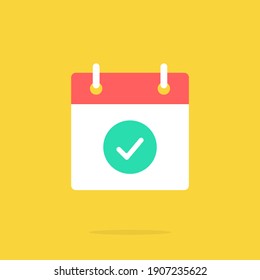 Calendar And Check Mark Icon. Flat Design. Vector Icon