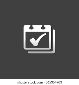 Calendar check mark icon in metallic grey color style. Events organizer reminder