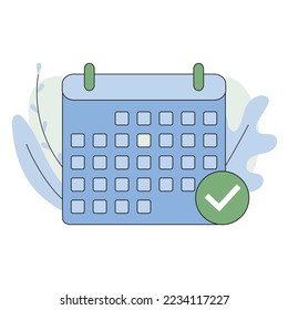 Calendar with check mark icon vector, flat cartoon event reminder with check mark as approved or schedule date symbol. Vector illustration