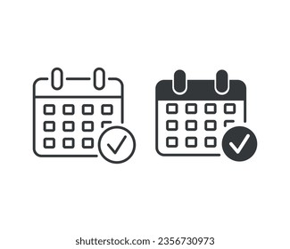 Calendar with check mark icon vector illustration. Schedule on isolated background. Appointment sign concept.