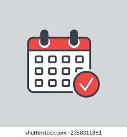 Calendar with check mark icon vector illustration. Schedule on isolated background. Appointment sign concept.