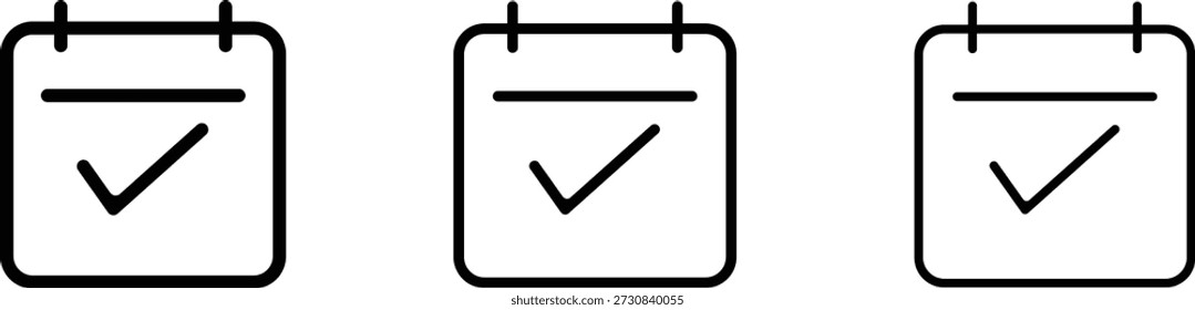Iconos de marca de verificación de calendario para el diseño de programación, recordatorio, tarea y planificación