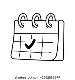 Calendar check mark line art Vector illustration on white background.