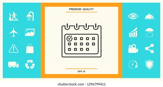Calendar with Check mark- line icon. Graphic elements for your design