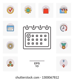 Calendar with Check mark- line icon. Graphic elements for your design