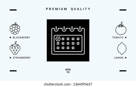 Calendar with Check mark- line icon. Graphic elements for your design
