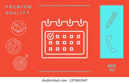 Calendar with Check mark- line icon. Graphic elements for your design